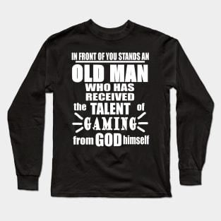 Old Man Gamble Gaming PC Grandpa Video Games Long Sleeve T-Shirt